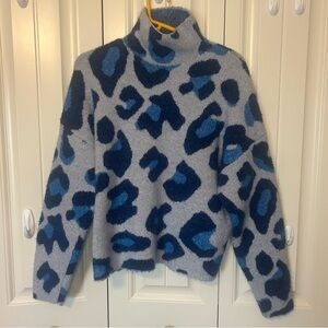 Zara Gray and Blue Jaquard Pattern Turtleneck Sweater Animal Print Size Small